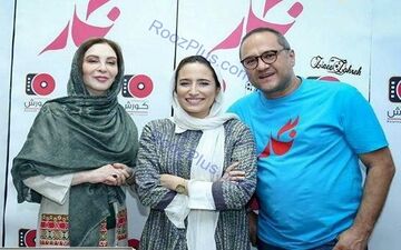 عکس یادگاری خانم بازیگر با رامبد جوان و همسرش