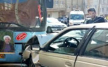 برخورد اتوبوس شهری با سواری پژو حادثه آفرید