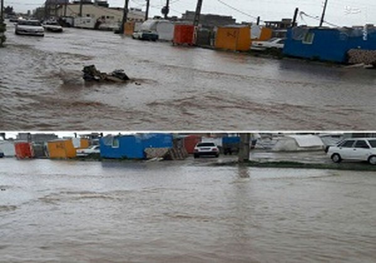 رودخانه الوند در قصرشیرین طغیان کرد