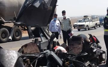 ۶ کشته و مجروح در برخورد تانکر حامل قیر و ساینا در لارستان
